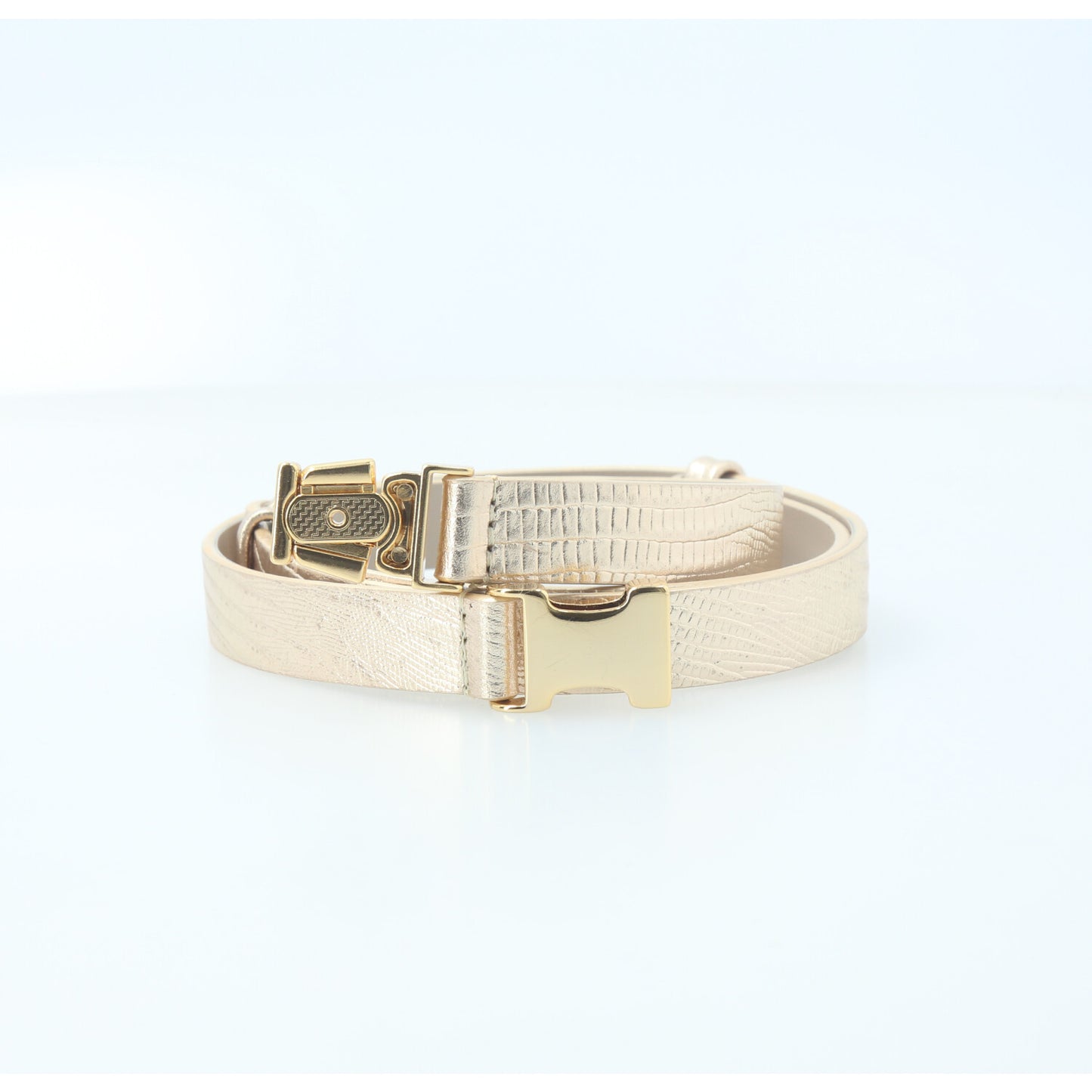 Cinto de Couro Croco Metalizado Ouro claro