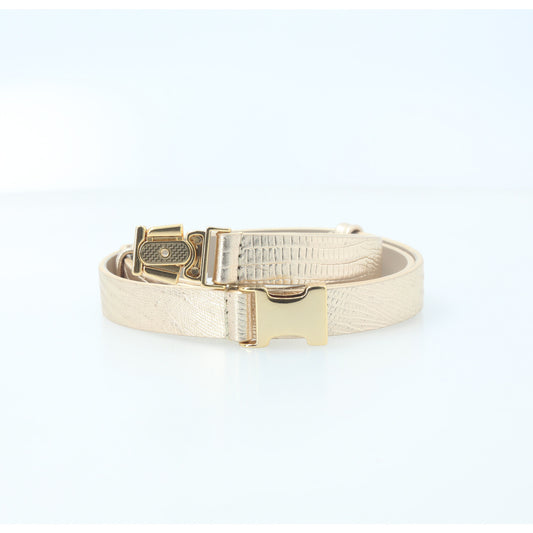 Cinto de Couro Croco Metalizado Ouro claro