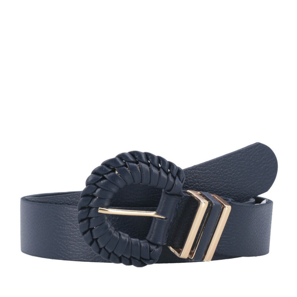 Cinto Feminino de Couro com Fivela Tressê Redonda Azul escuro