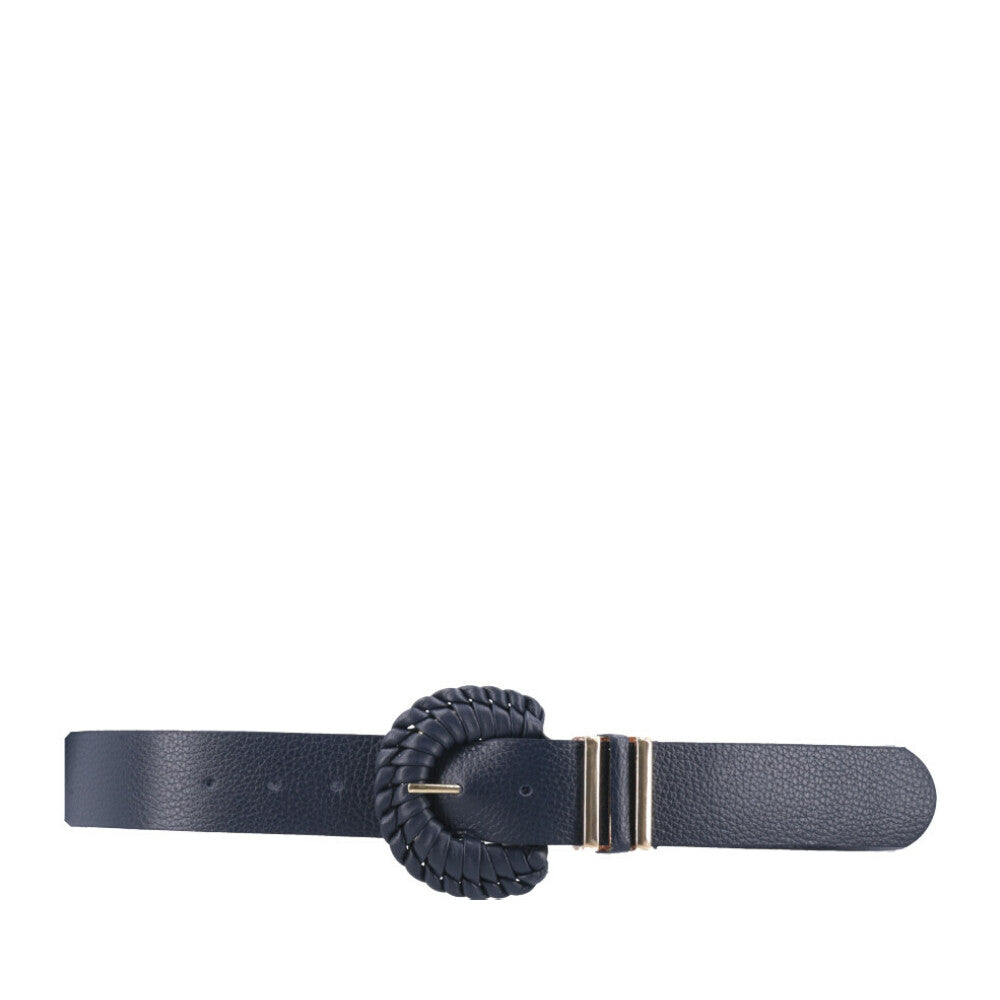 Cinto Feminino de Couro com Fivela Tressê Redonda Azul escuro