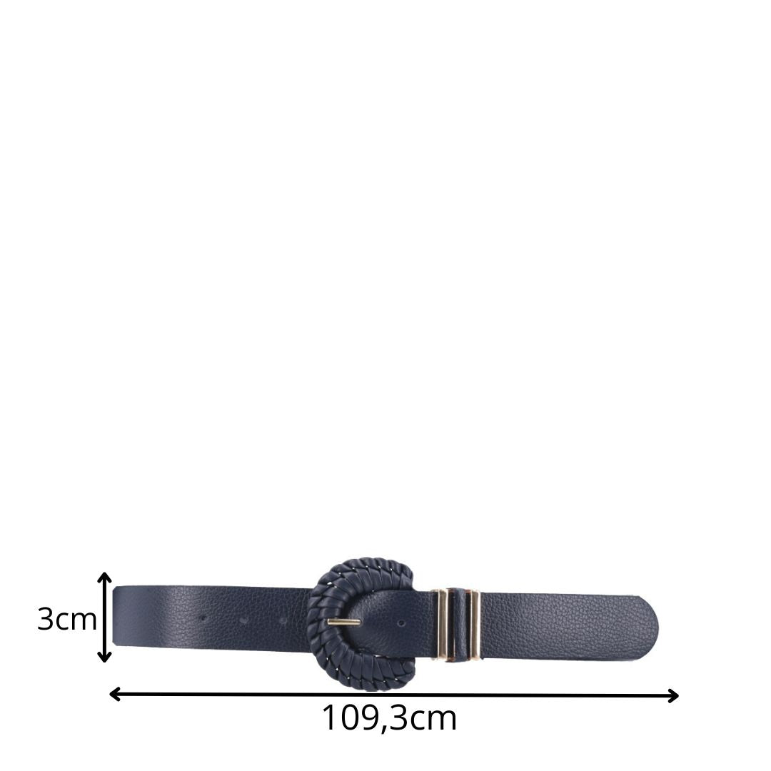 Cinto Feminino de Couro com Fivela Tressê Redonda Azul escuro