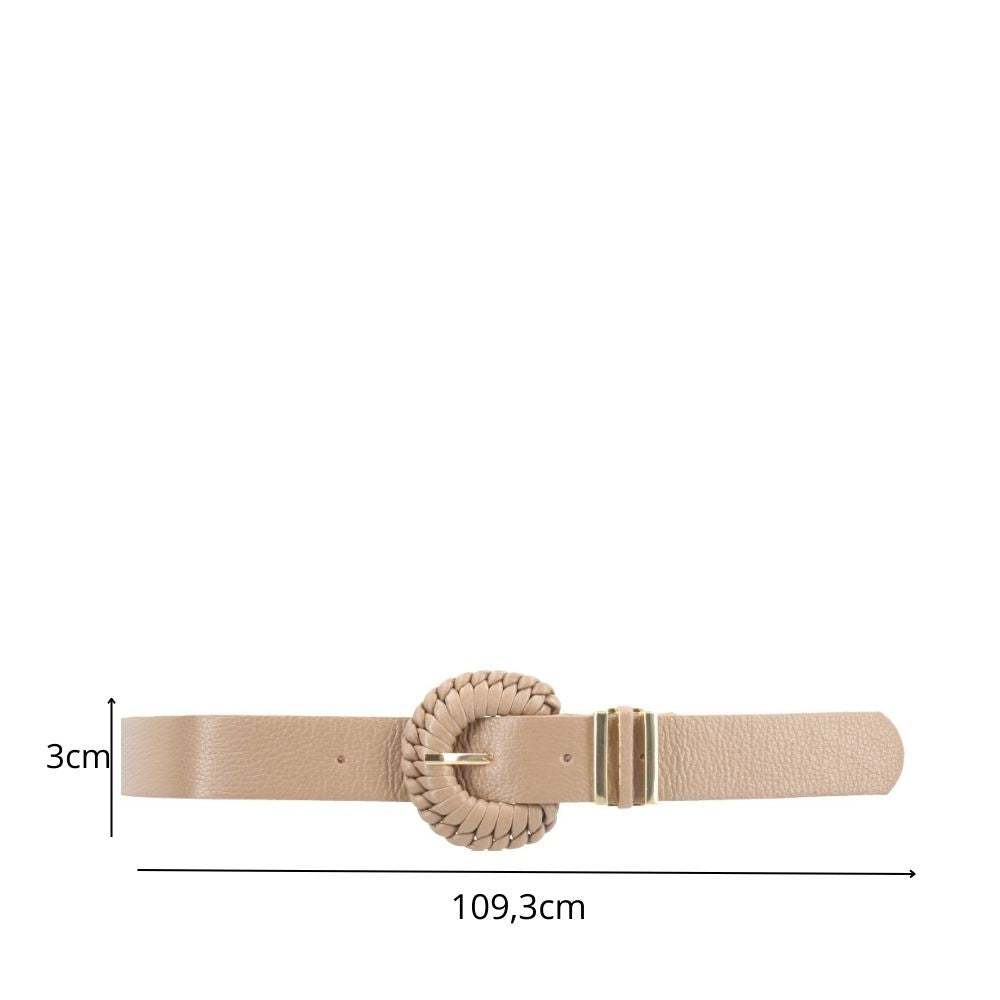Cinto Feminino de Couro com Fivela Tressê Redonda Bege escuro