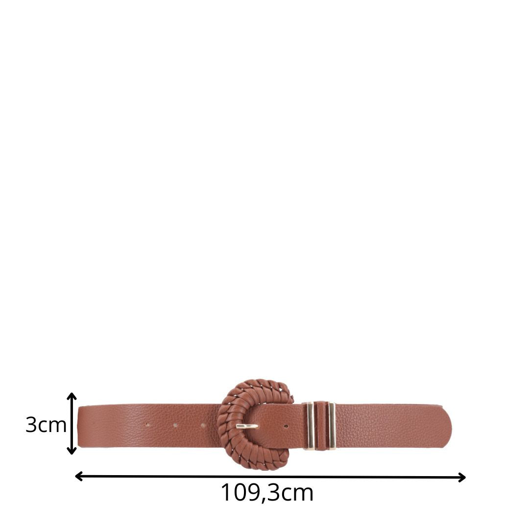 Cinto Feminino de Couro com Fivela Tressê Redonda Caramelo