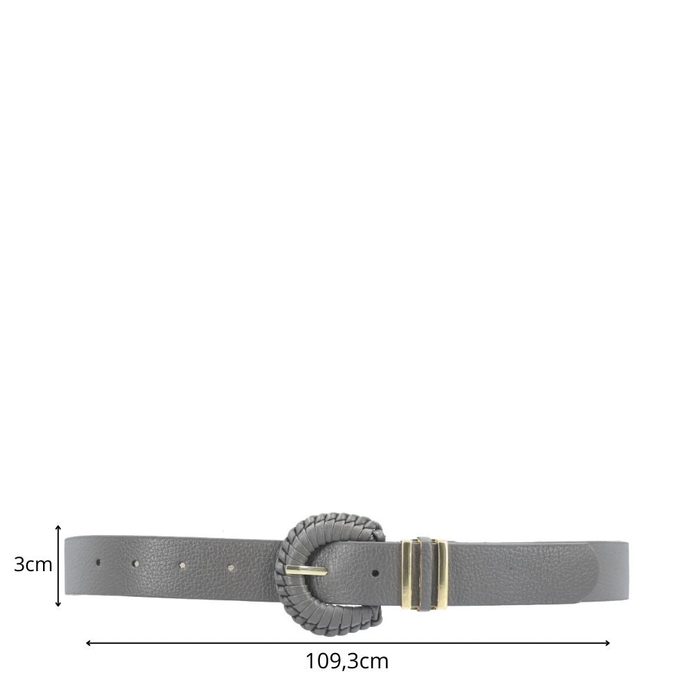 Cinto Feminino de Couro com Fivela Tressê Redonda Cinza