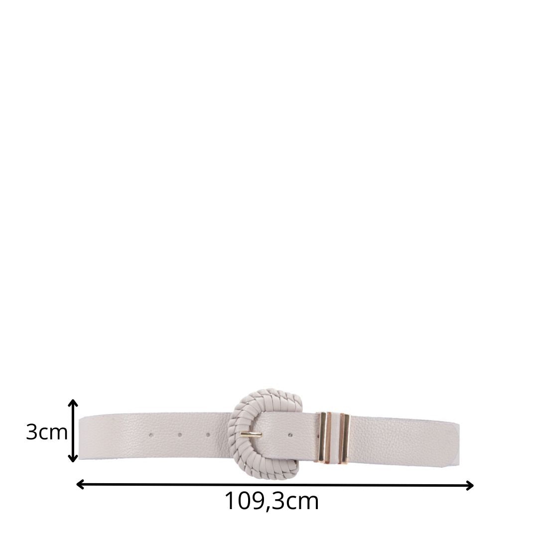 Cinto Feminino de Couro com Fivela Tressê Redonda Marfim