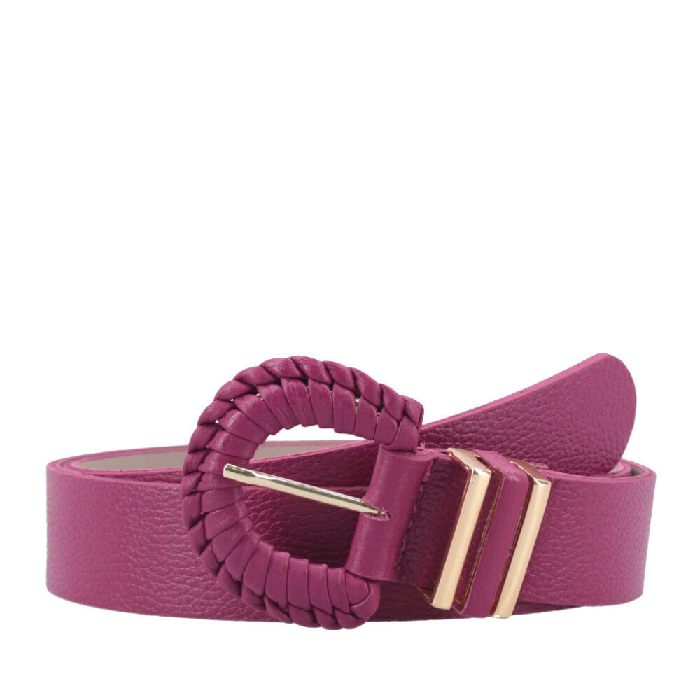 Cinto Feminino de Couro com Fivela Tressê Redonda Pink