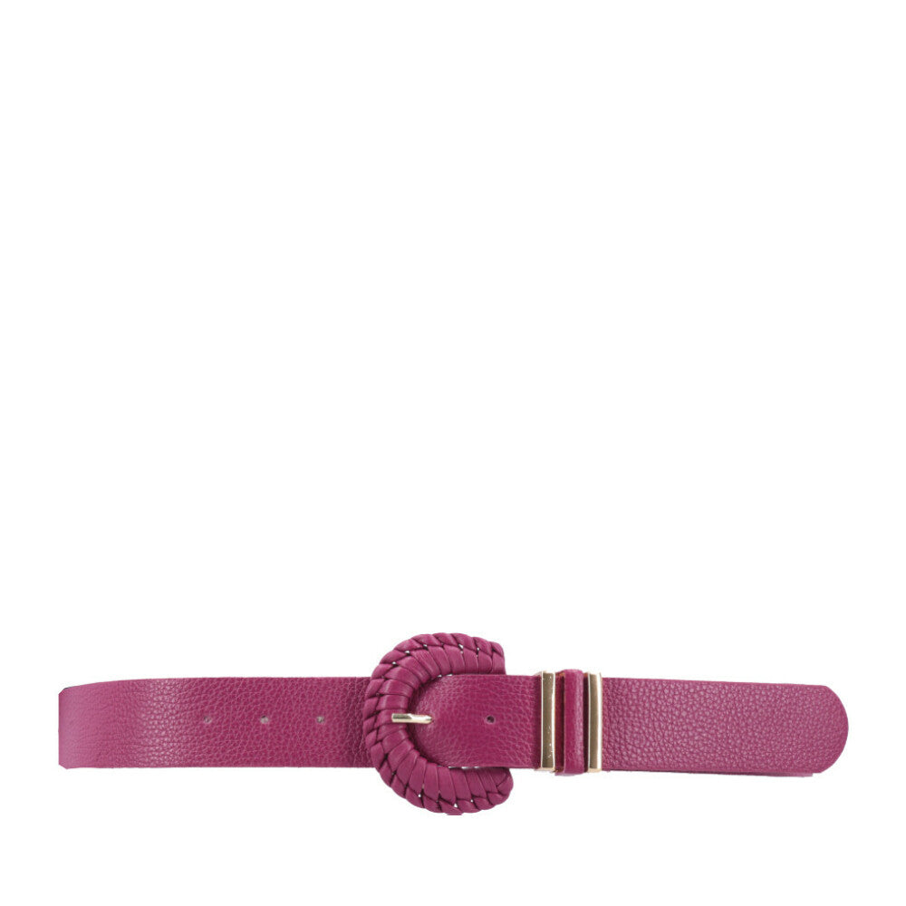 Cinto Feminino de Couro com Fivela Tressê Redonda Pink