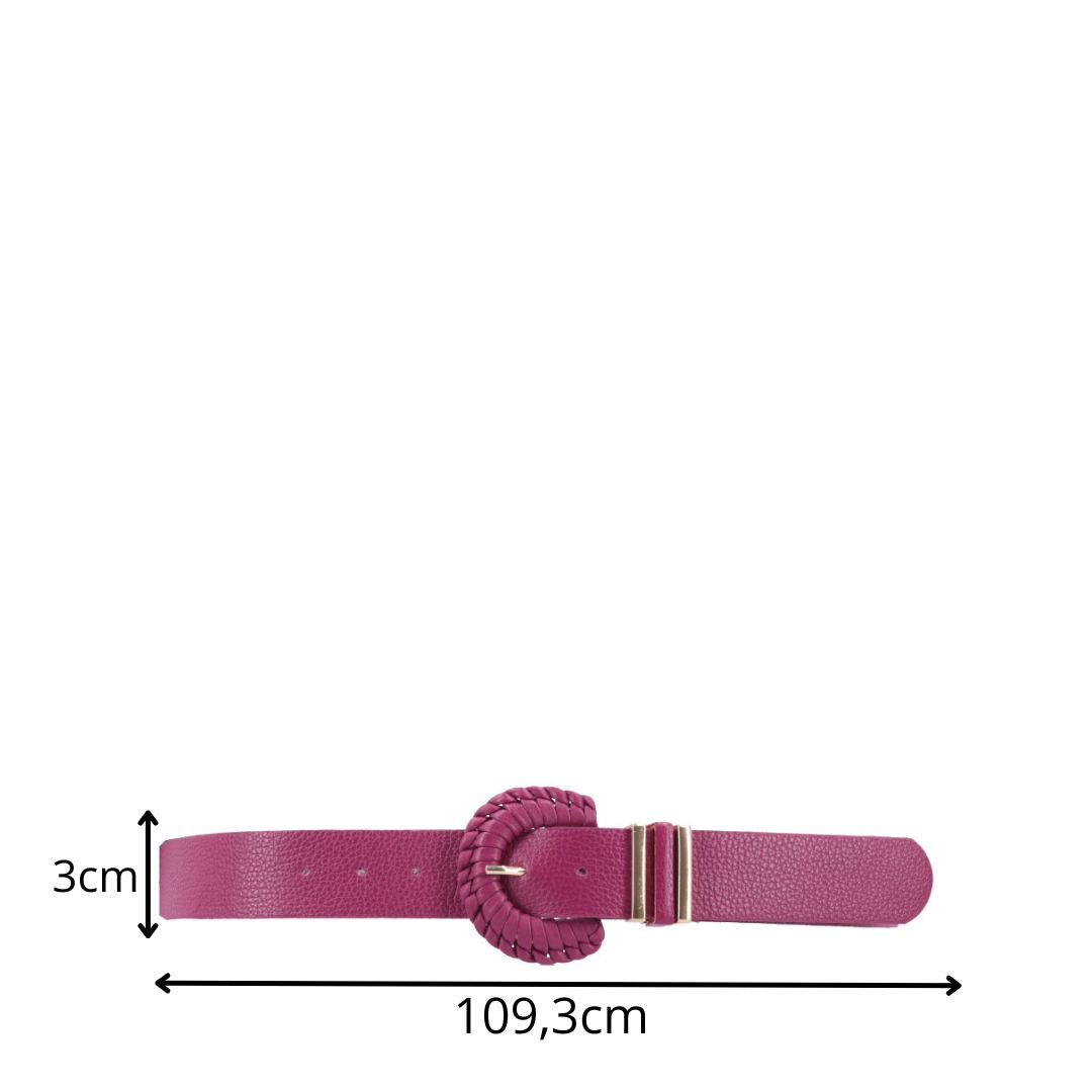 Cinto Feminino de Couro com Fivela Tressê Redonda Pink
