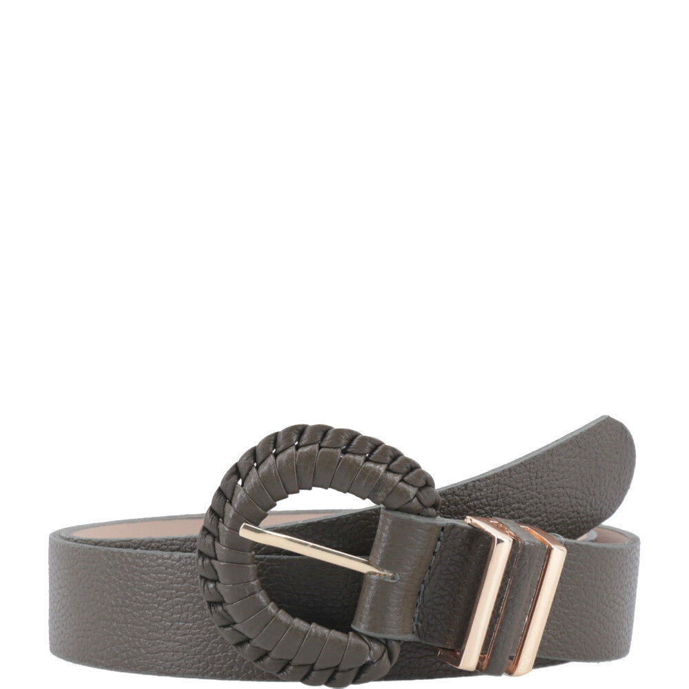 Cinto Feminino de Couro com Fivela Tressê Redonda Verde claro