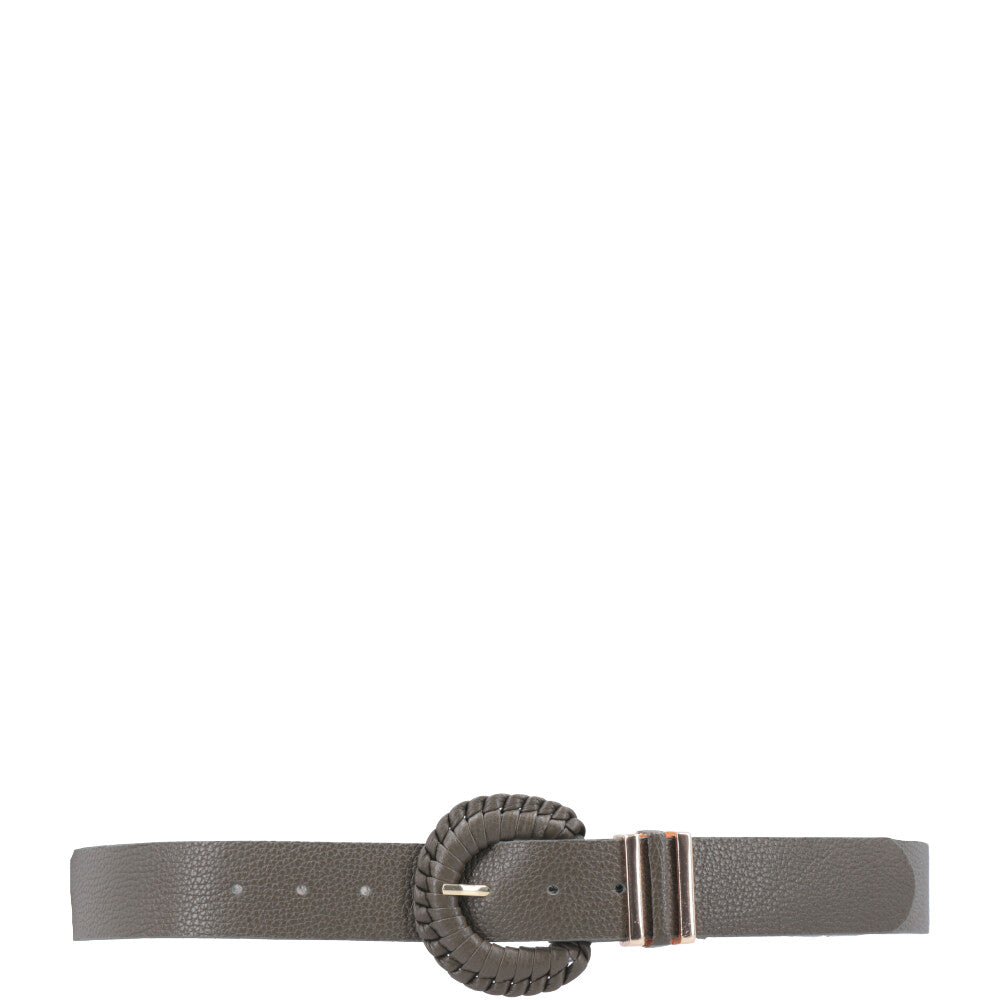 Cinto Feminino de Couro com Fivela Tressê Redonda Verde claro