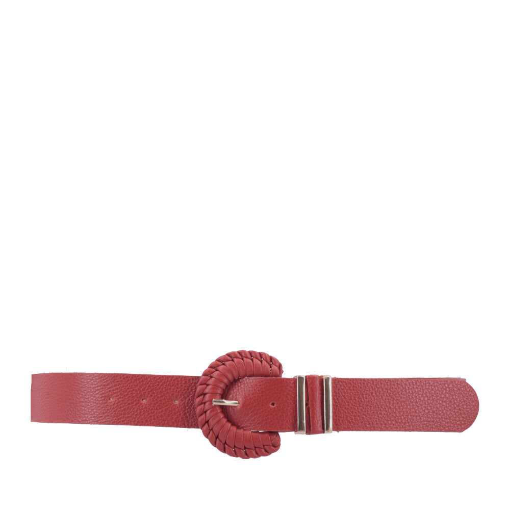 Cinto Feminino de Couro com Fivela Tressê Redonda Vermelho