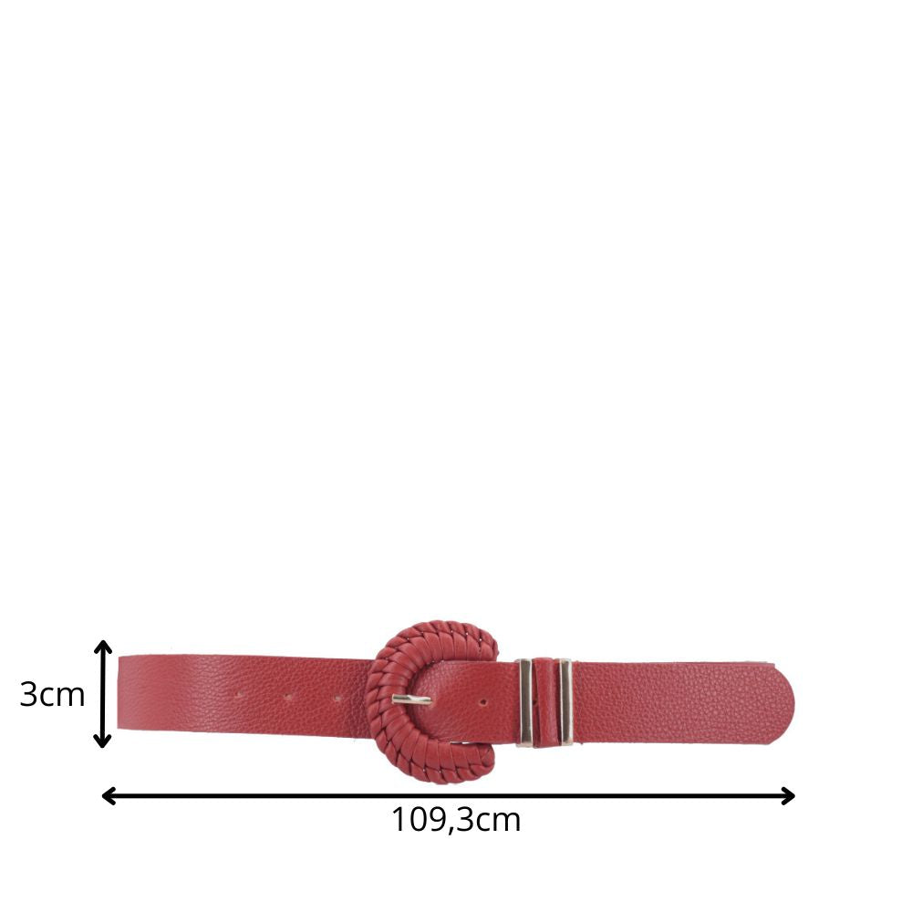 Cinto Feminino de Couro com Fivela Tressê Redonda Vermelho