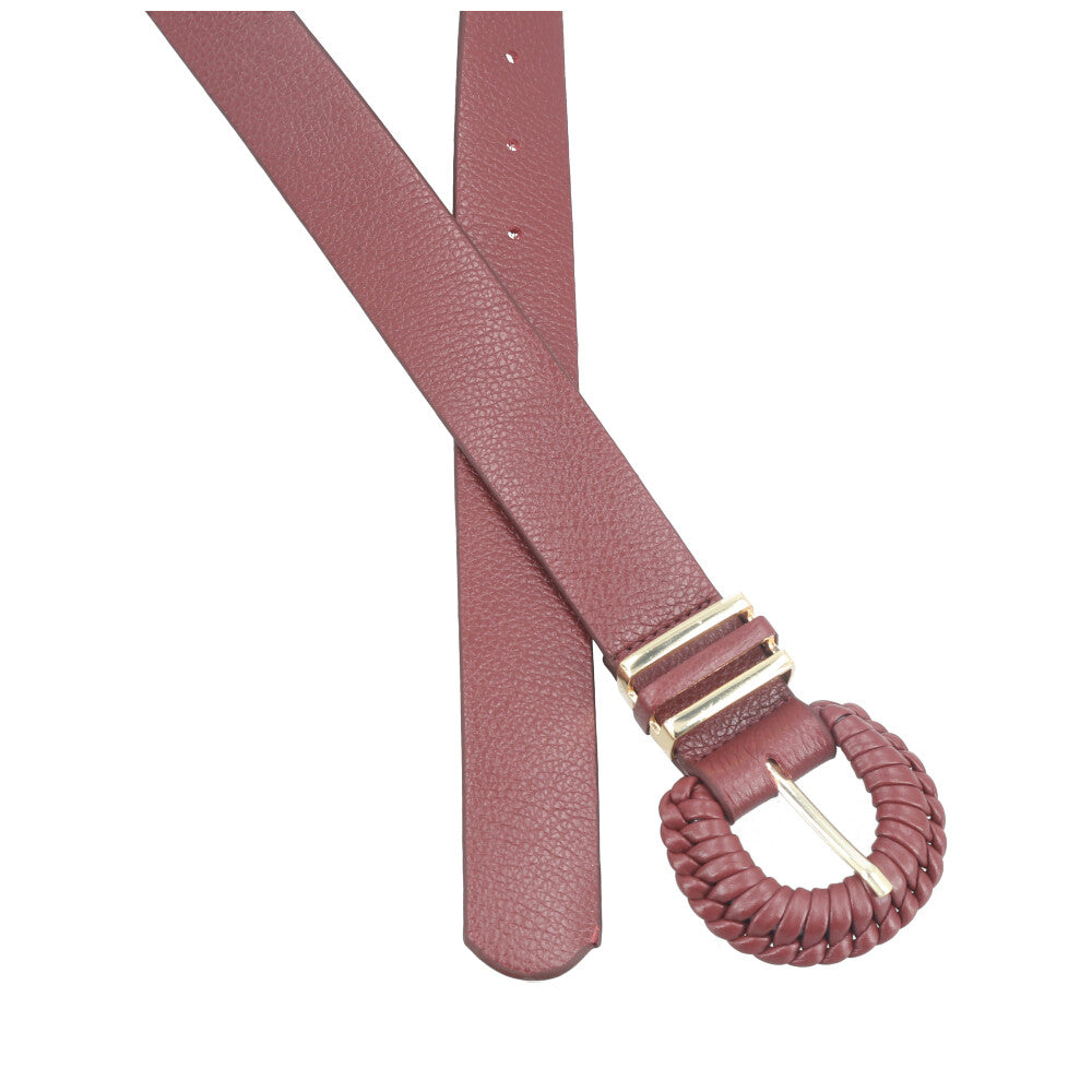 Cinto Feminino de Couro com Fivela Tressê Redonda Vinho
