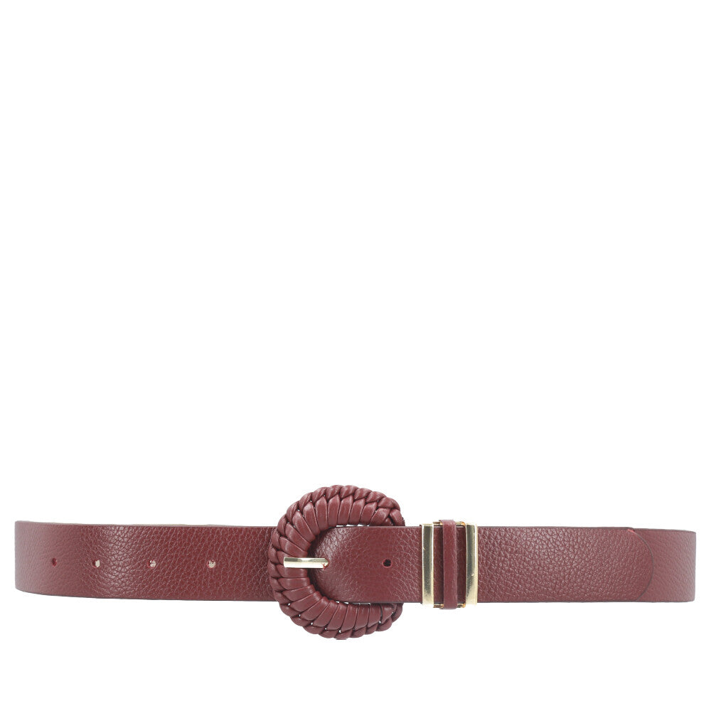 Cinto Feminino de Couro com Fivela Tressê Redonda Vinho