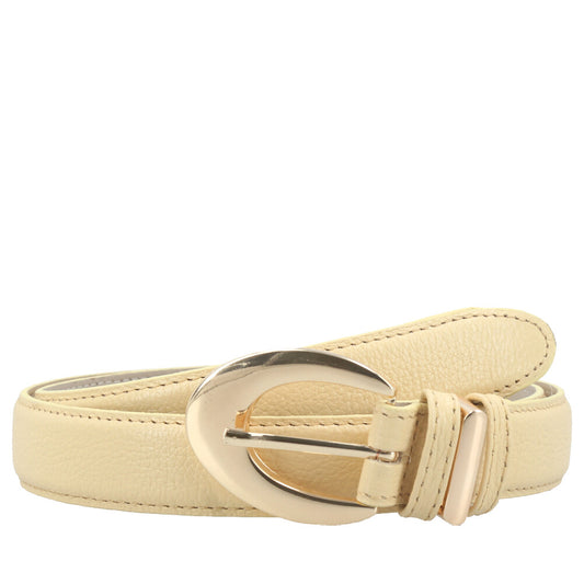 Cinto Feminino de Couro com Fivela Oval Metalizada Amarelo