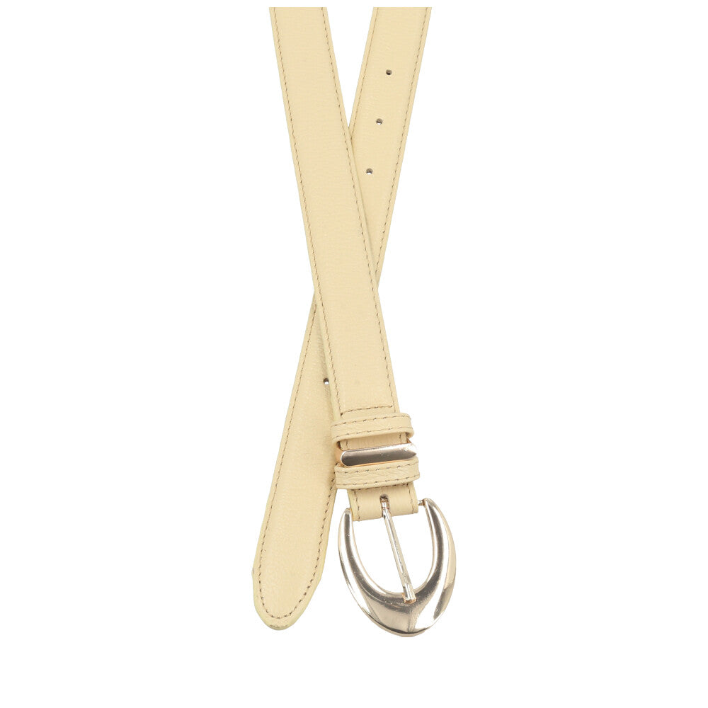 Cinto Feminino de Couro com Fivela Oval Metalizada Amarelo