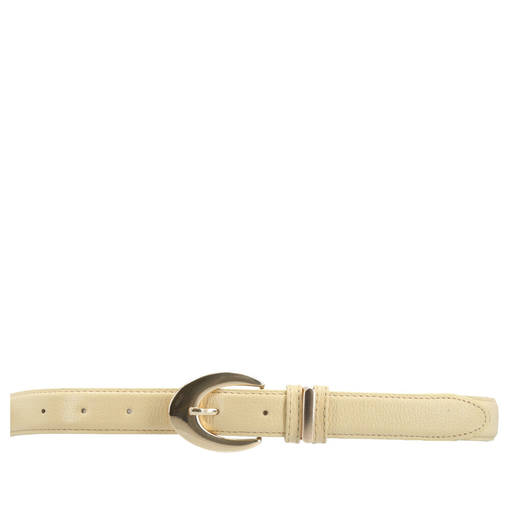 Cinto Feminino de Couro com Fivela Oval Metalizada Amarelo
