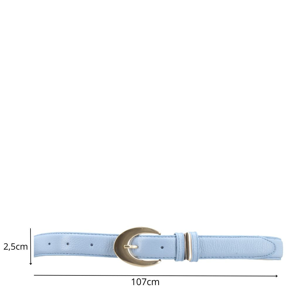 Cinto Feminino de Couro com Fivela Oval Metalizada Azul claro