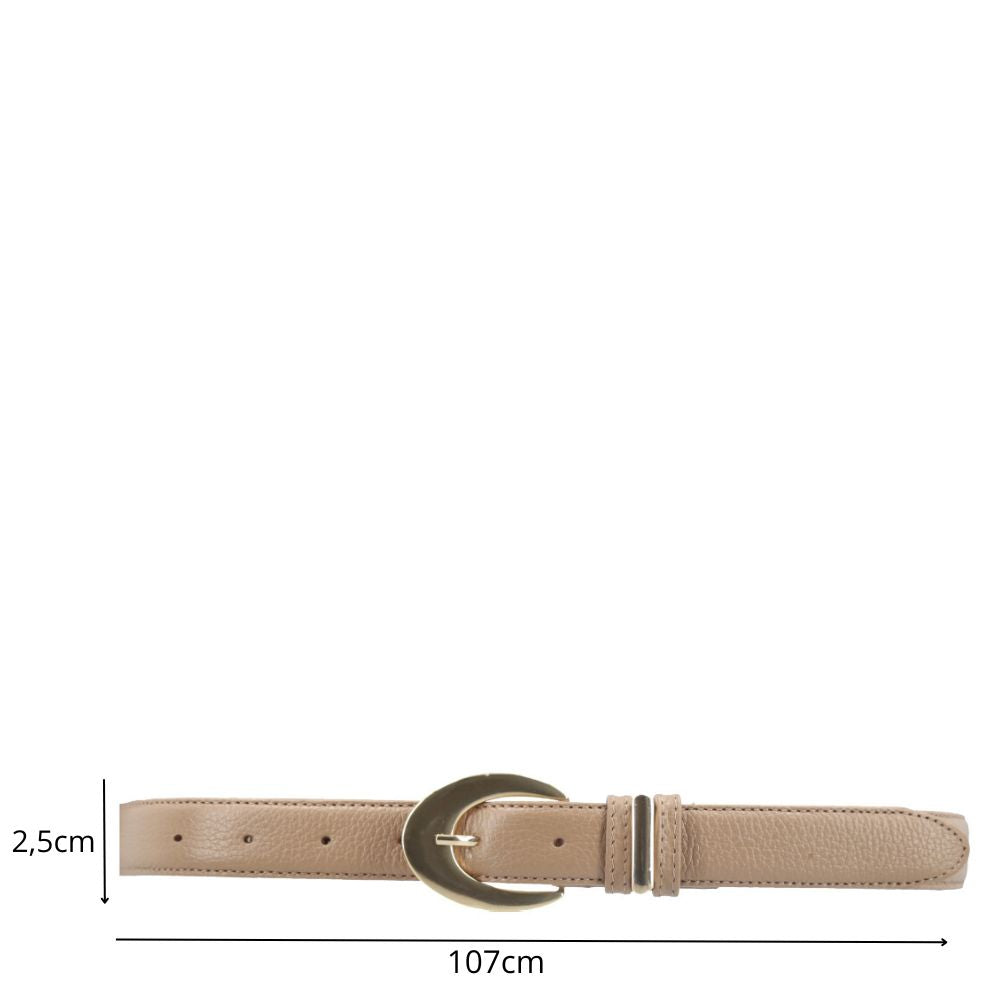 Cinto Feminino de Couro com Fivela Oval Metalizada Bege claro