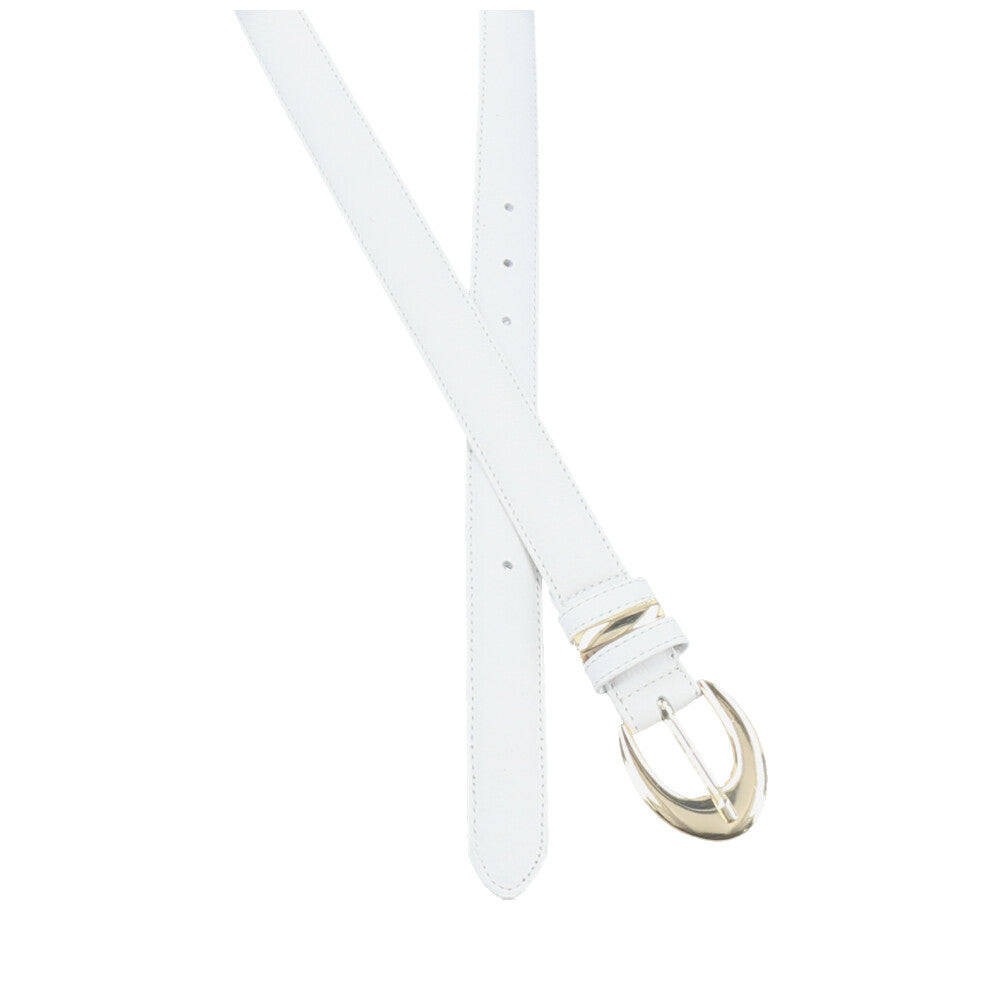 Cinto Feminino de Couro com Fivela Oval Metalizada Branco