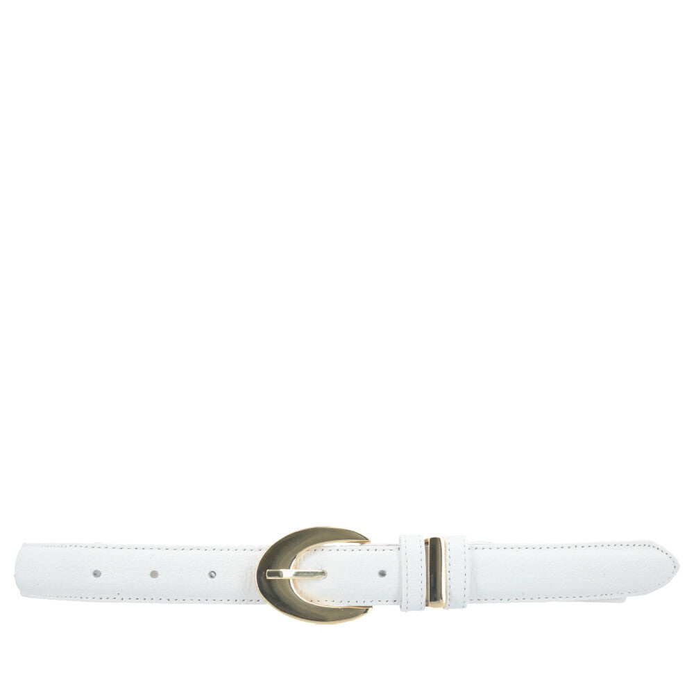 Cinto Feminino de Couro com Fivela Oval Metalizada Branco