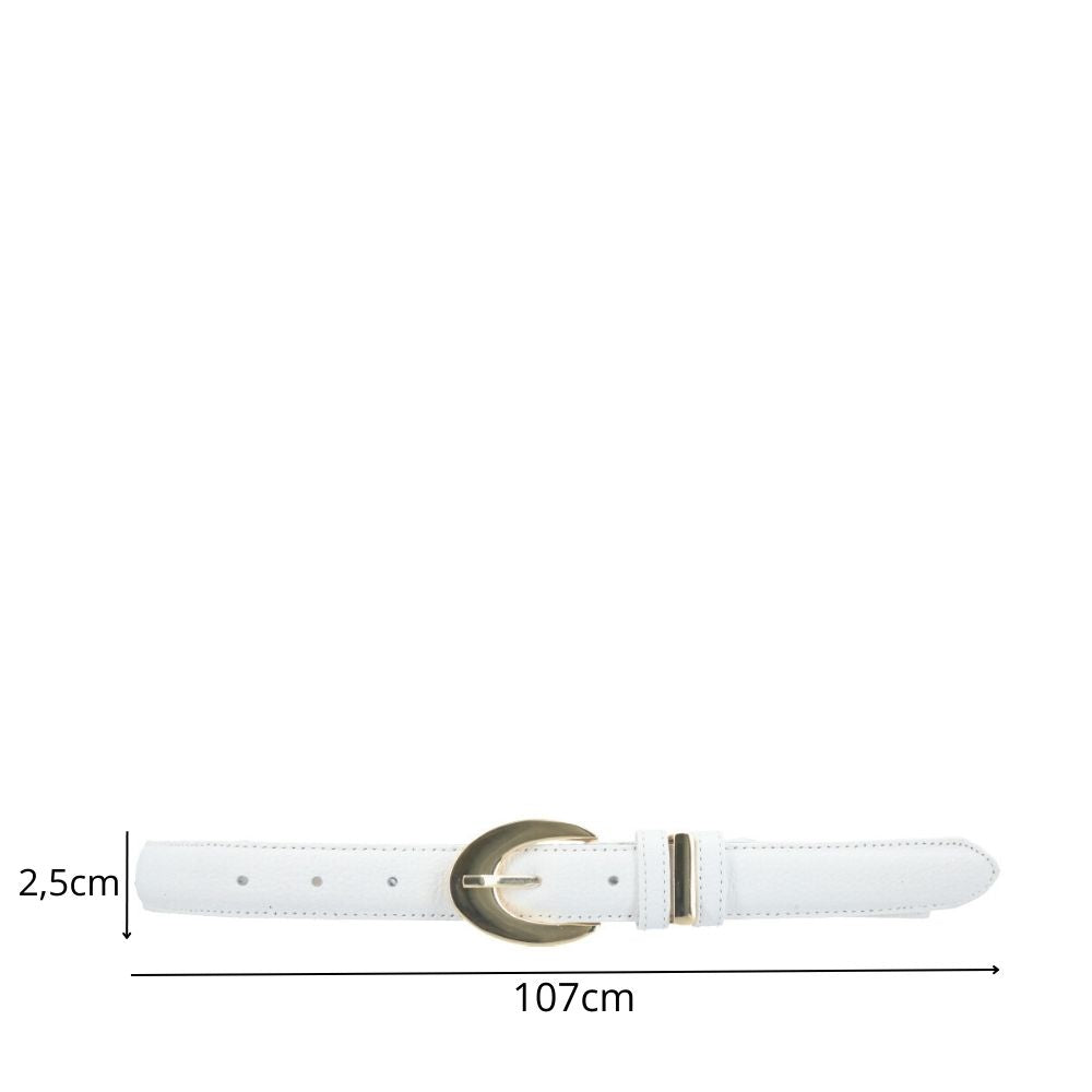 Cinto Feminino de Couro com Fivela Oval Metalizada Branco