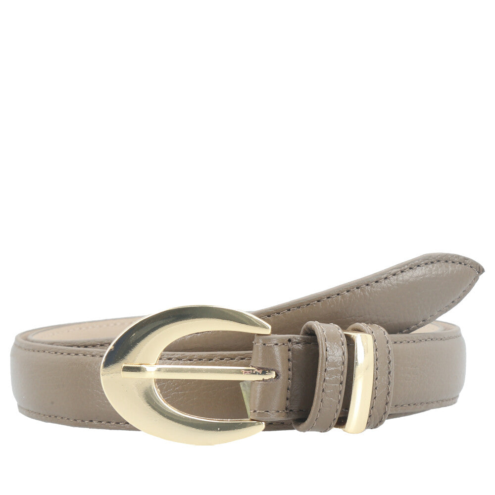 Cinto Feminino de Couro com Fivela Oval Metalizada Cinza