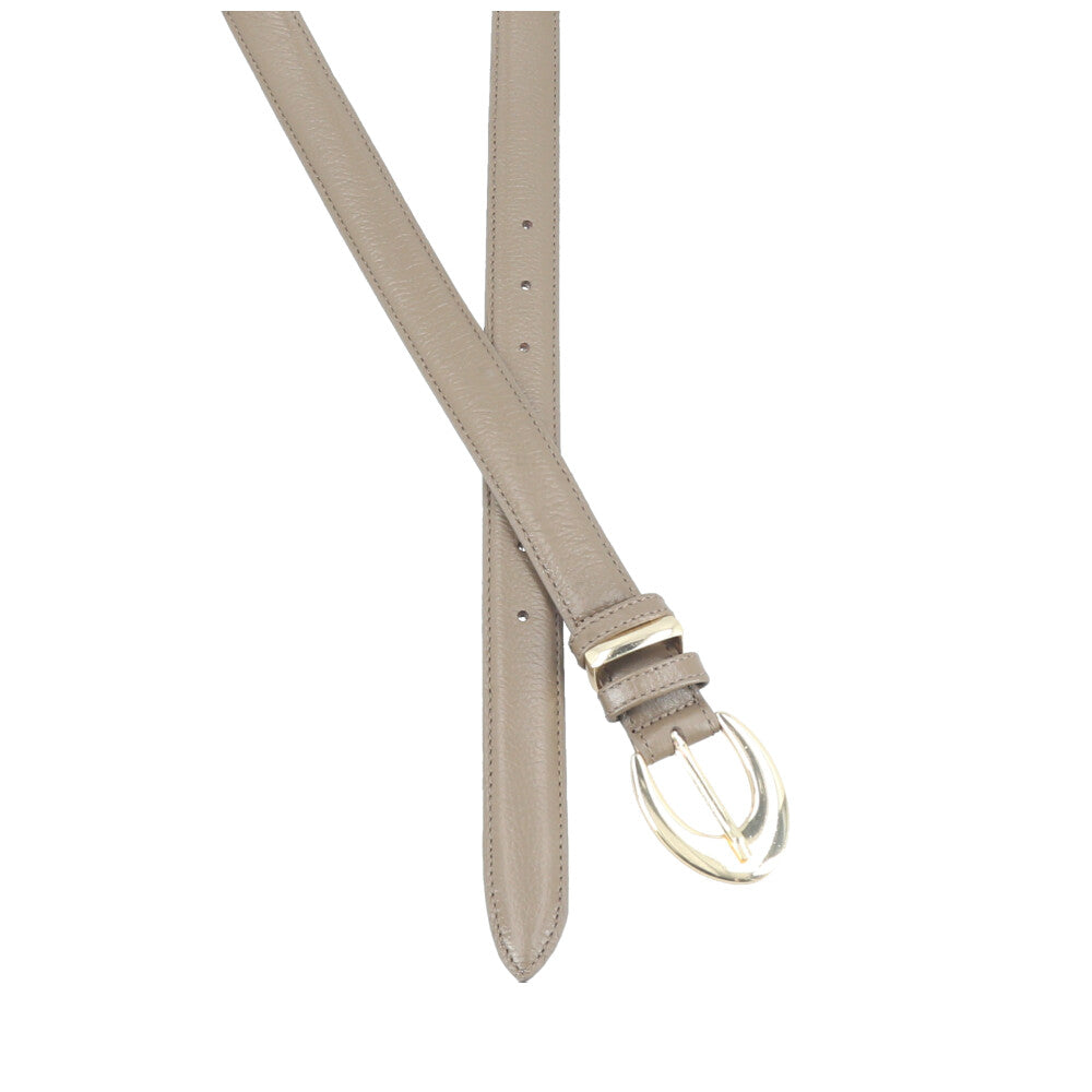 Cinto Feminino de Couro com Fivela Oval Metalizada Cinza