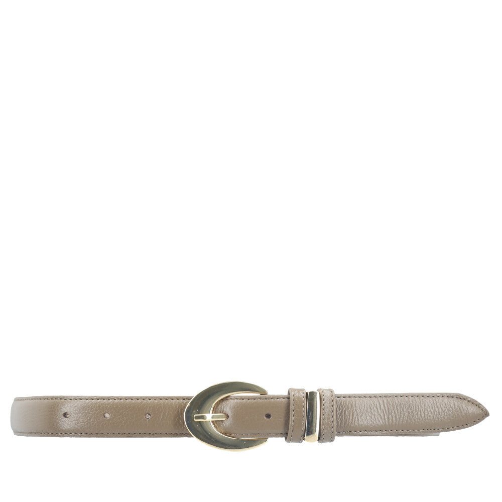 Cinto Feminino de Couro com Fivela Oval Metalizada Cinza