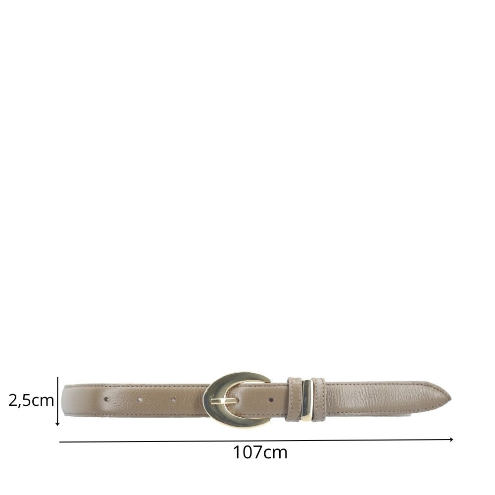 Cinto Feminino de Couro com Fivela Oval Metalizada Cinza