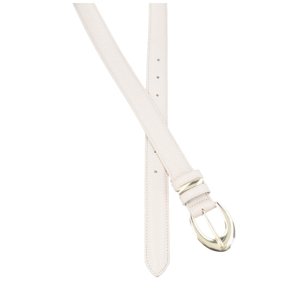 Cinto Feminino de Couro com Fivela Oval Metalizada Marfim