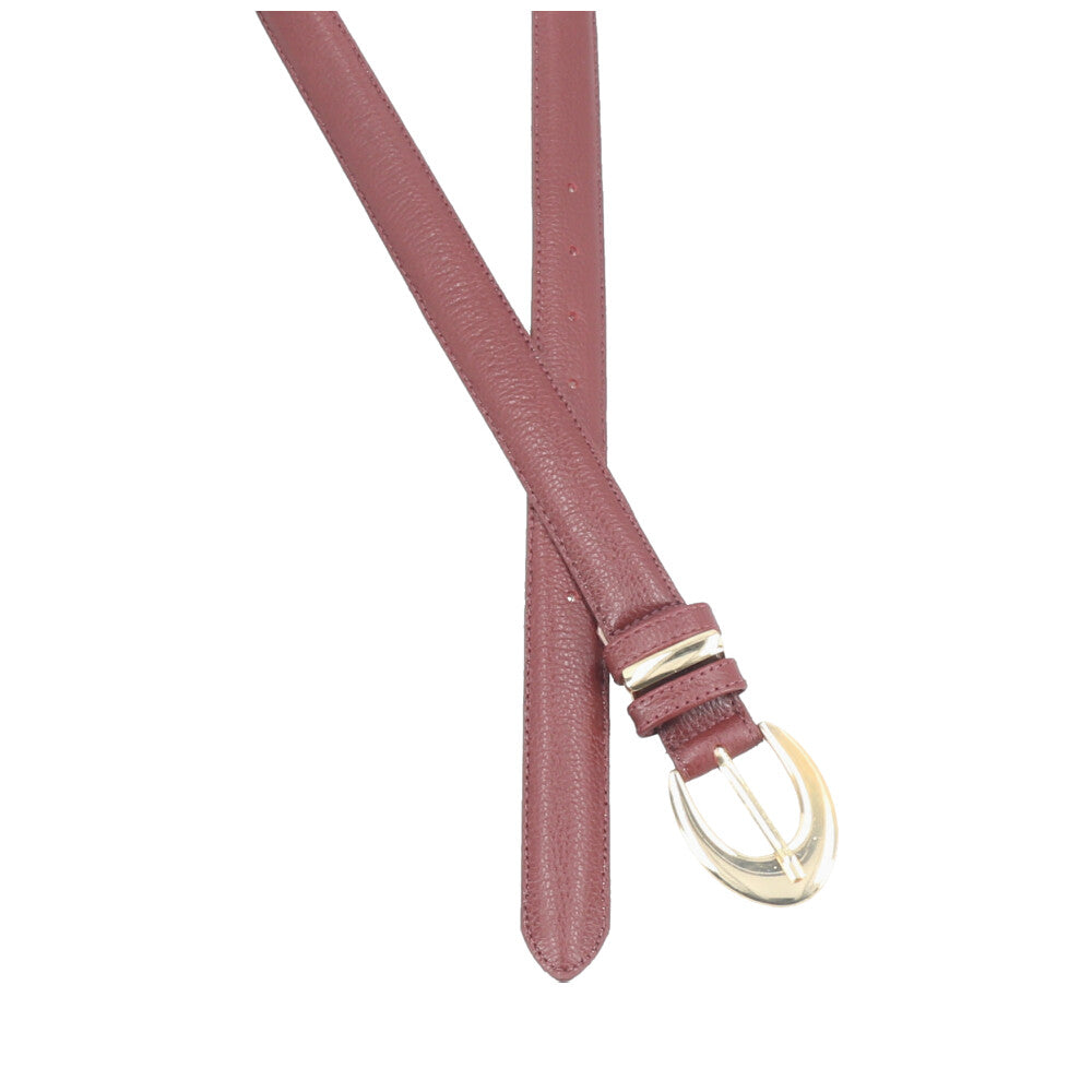 Cinto Feminino de Couro com Fivela Oval Metalizada Vermelho