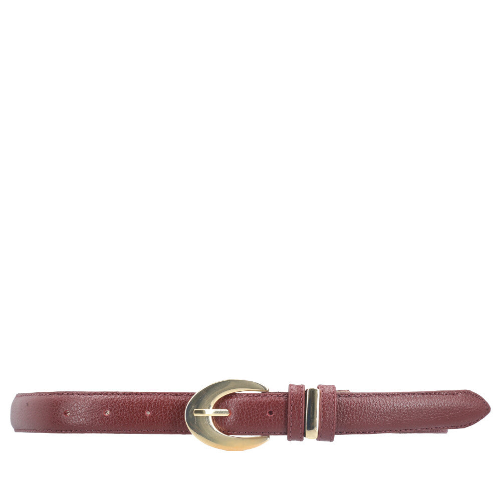Cinto Feminino de Couro com Fivela Oval Metalizada Vermelho
