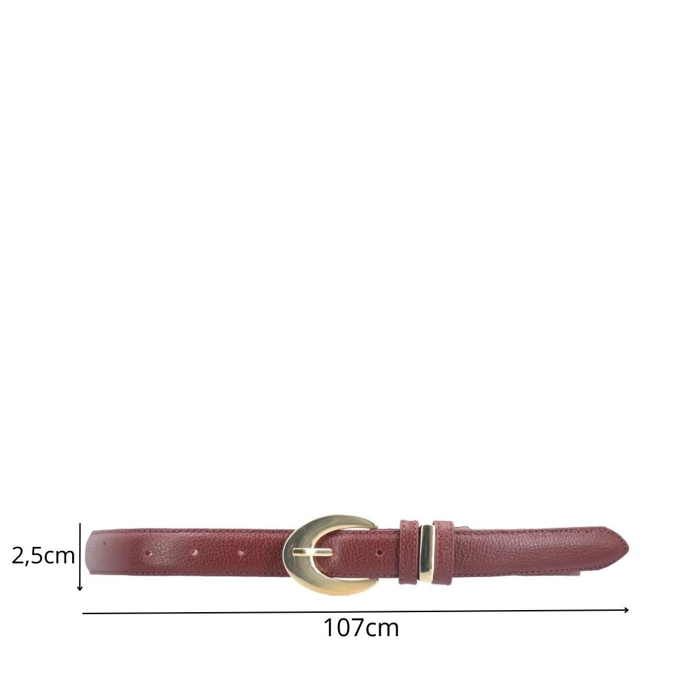 Cinto Feminino de Couro com Fivela Oval Metalizada Vermelho