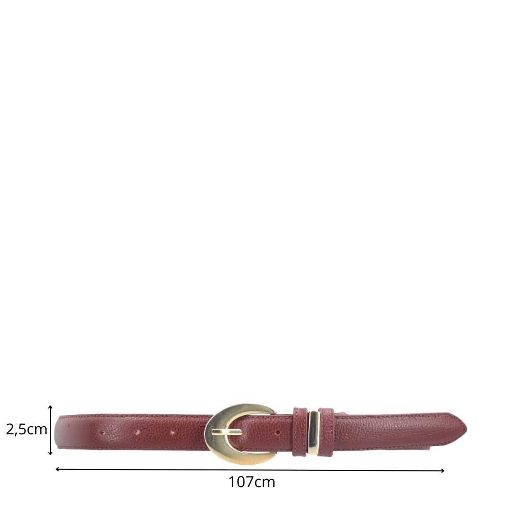 Cinto Feminino de Couro com Fivela Oval Metalizada Vinho