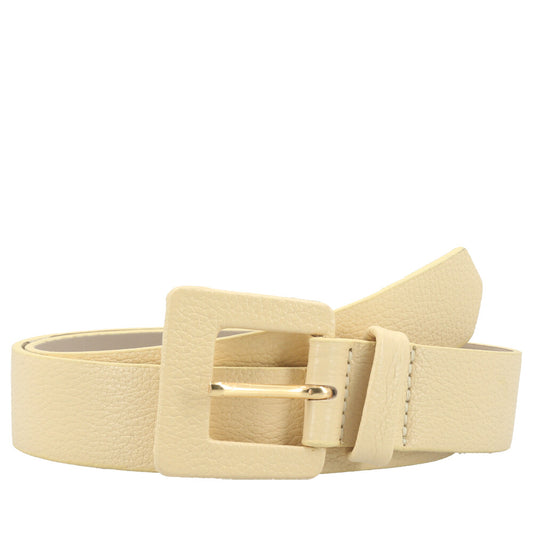 Cinto Feminino de Couro com Fivela Quadrada Encapada Amarelo
