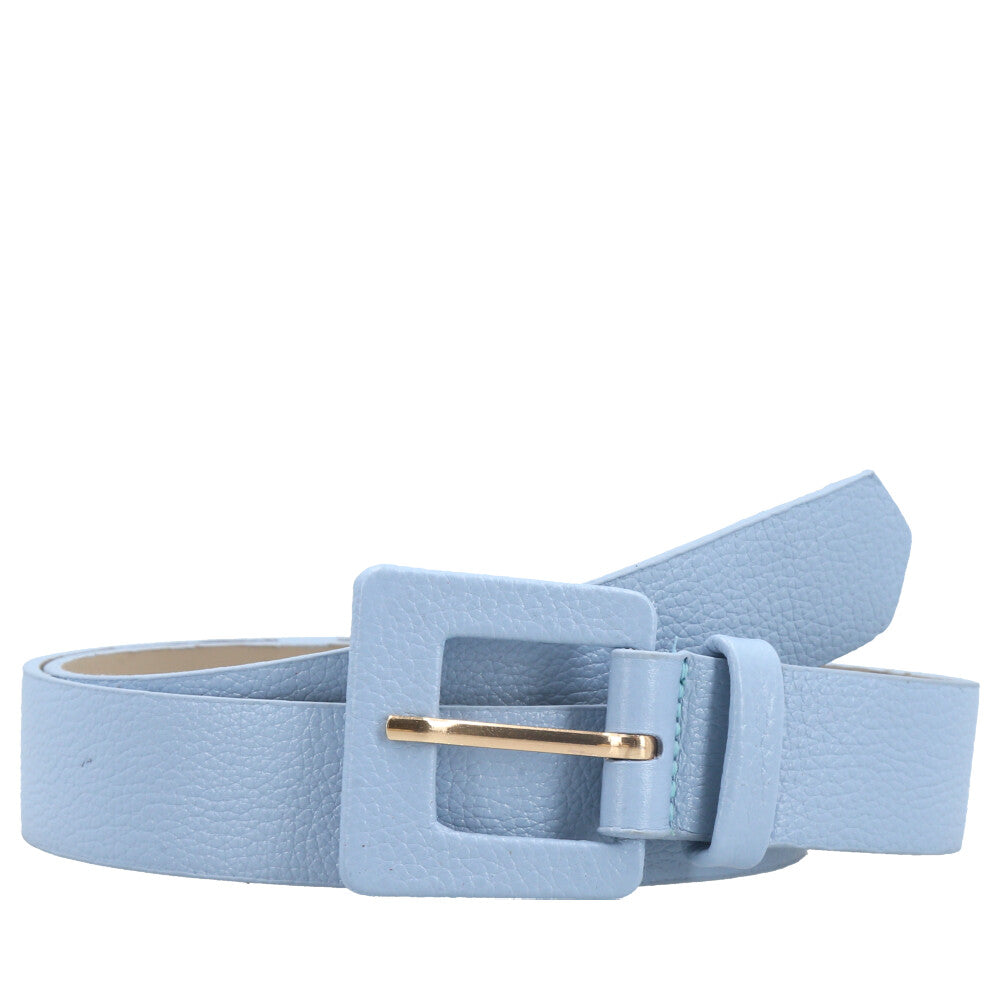 Cinto Feminino de Couro com Fivela Quadrada Encapada Azul claro
