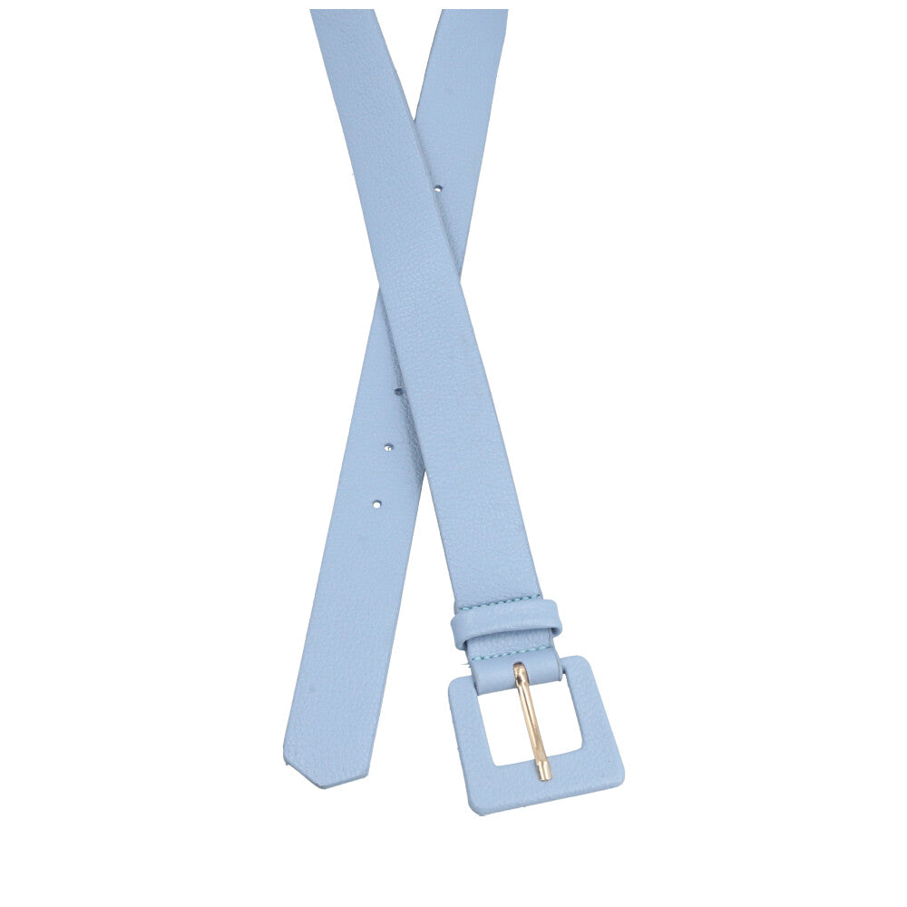 Cinto Feminino de Couro com Fivela Quadrada Encapada Azul claro