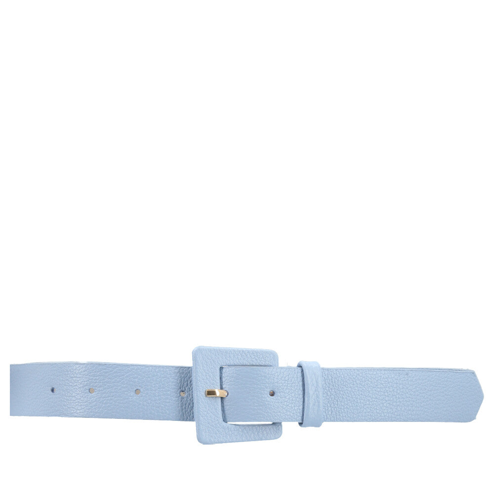 Cinto Feminino de Couro com Fivela Quadrada Encapada Azul claro