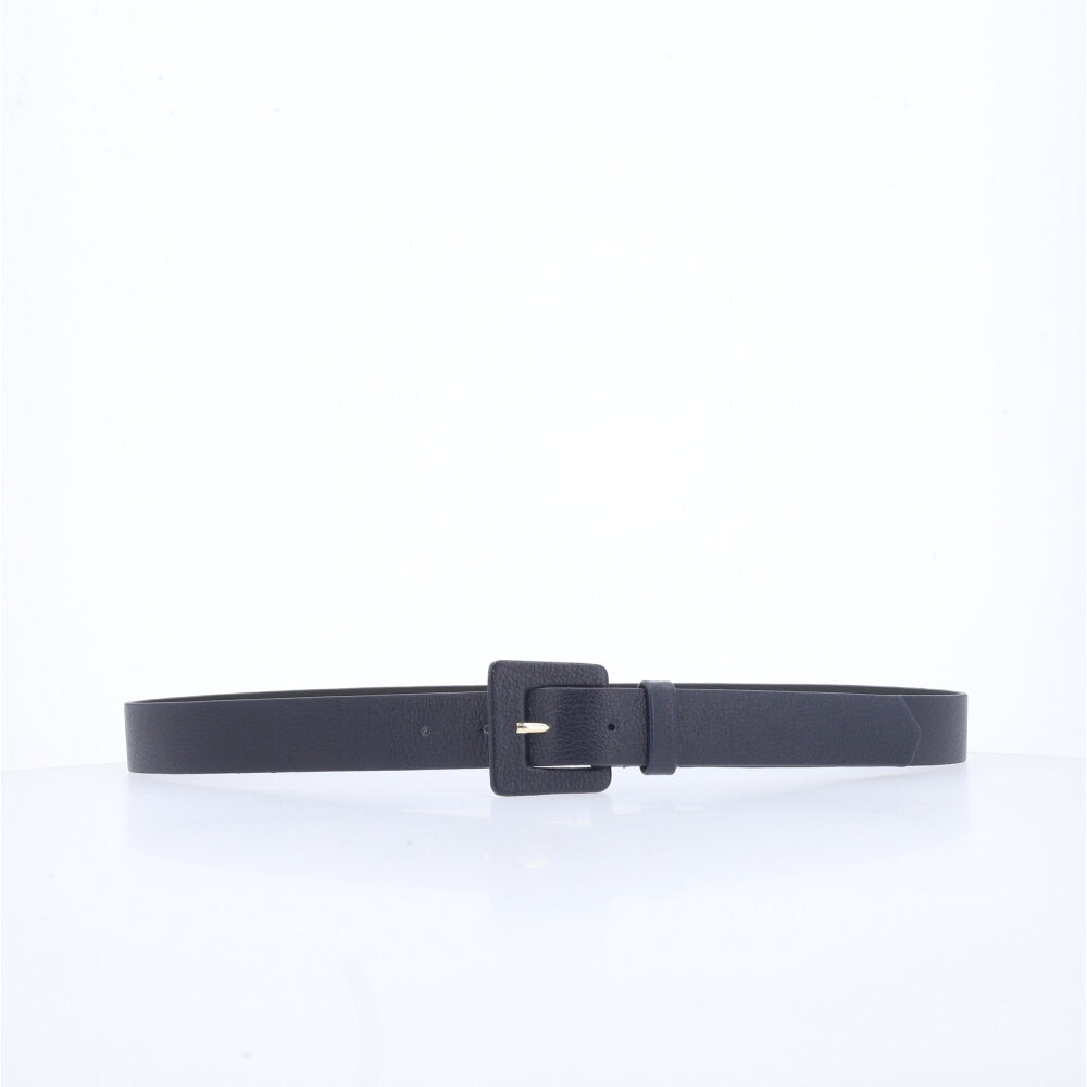 Cinto Feminino de Couro com Fivela Quadrada Encapada Azul escuro