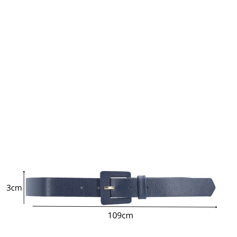 Cinto Feminino de Couro com Fivela Quadrada Encapada Azul escuro