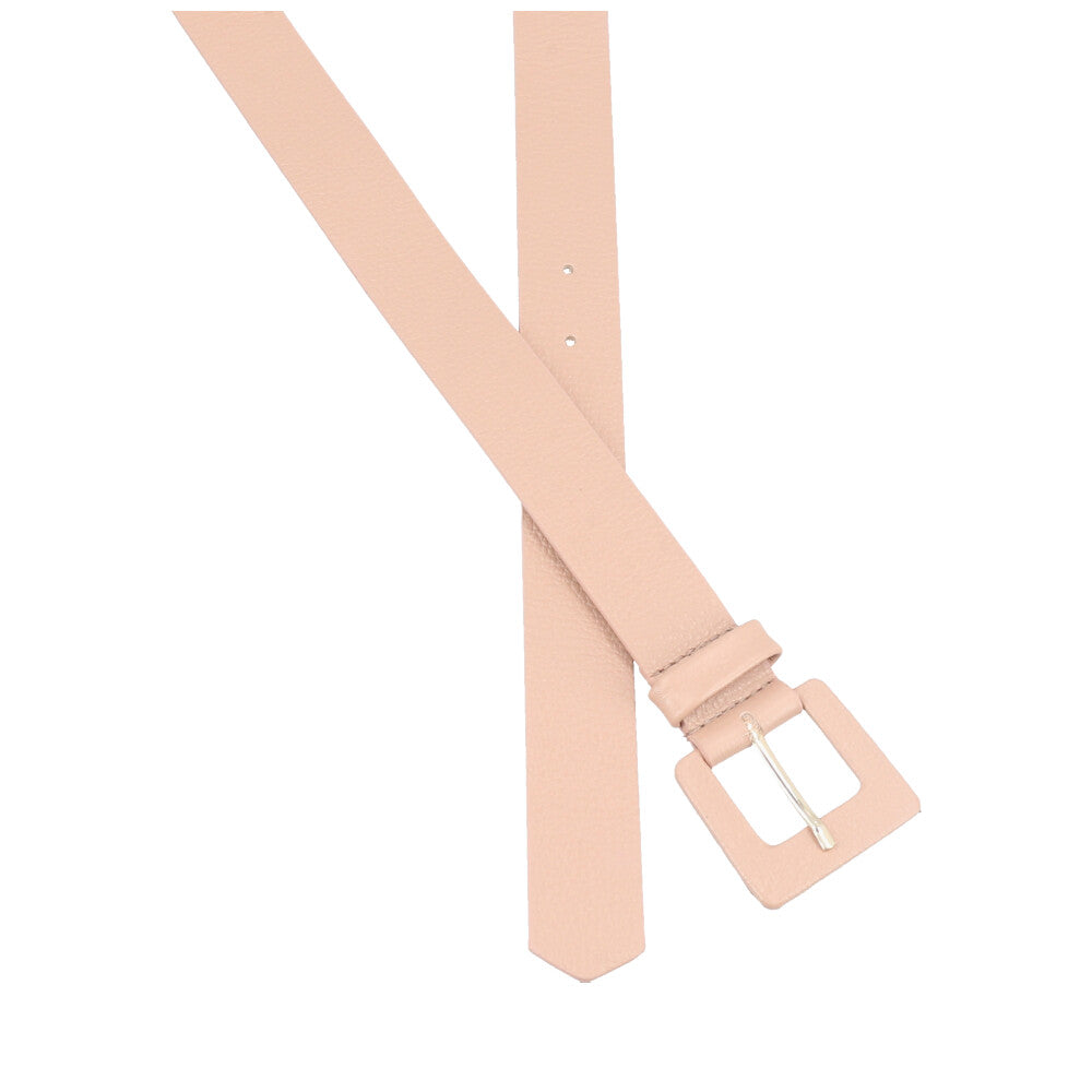 Cinto Feminino de Couro com Fivela Quadrada Encapada Bege