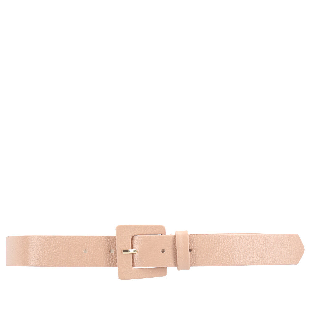Cinto Feminino de Couro com Fivela Quadrada Encapada Bege