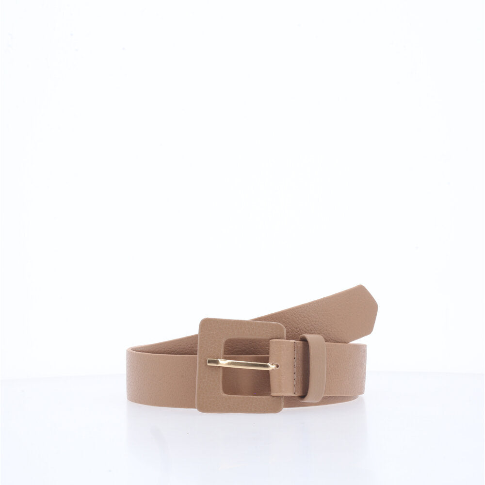 Cinto Feminino de Couro com Fivela Quadrada Encapada Bege escuro