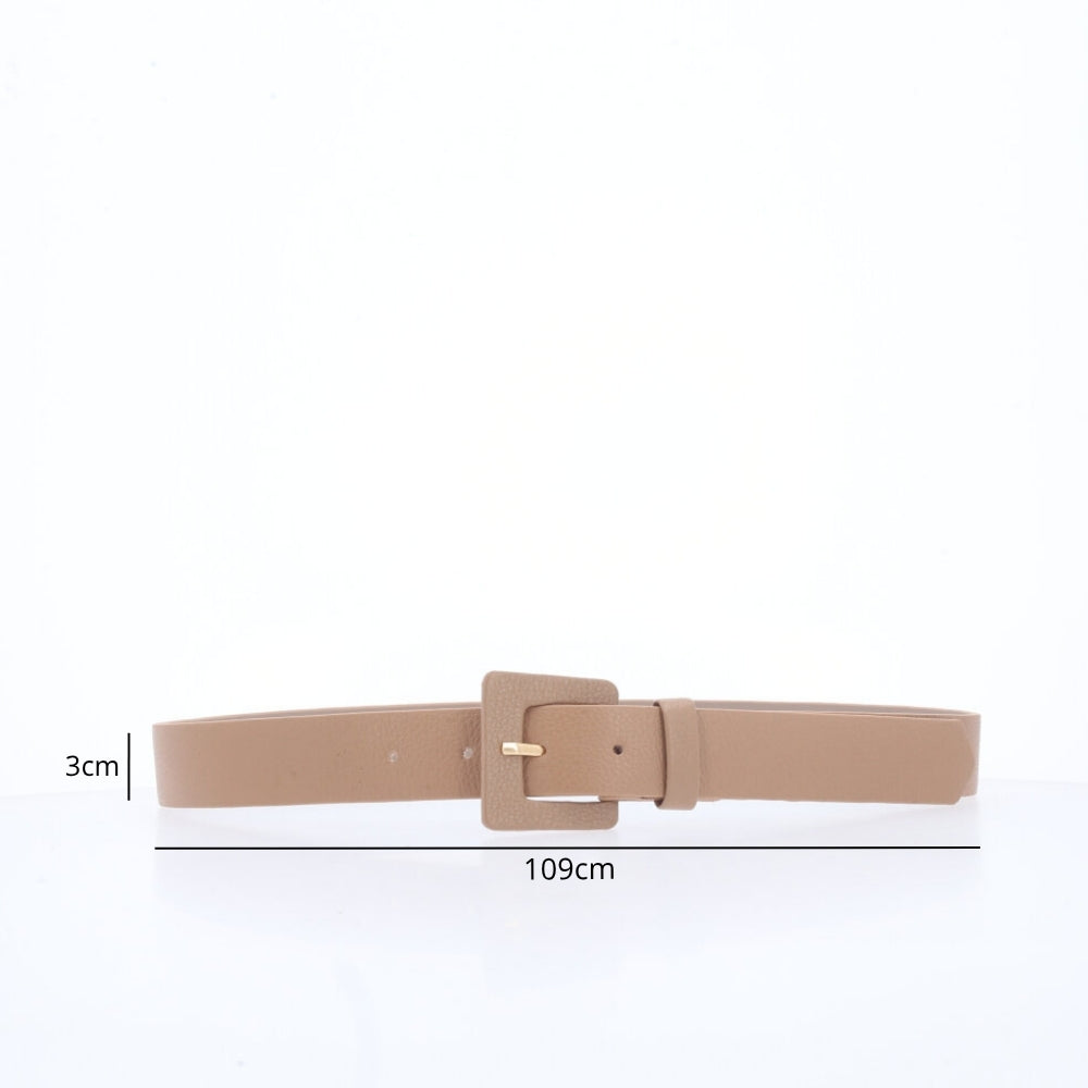 Cinto Feminino de Couro com Fivela Quadrada Encapada Bege escuro