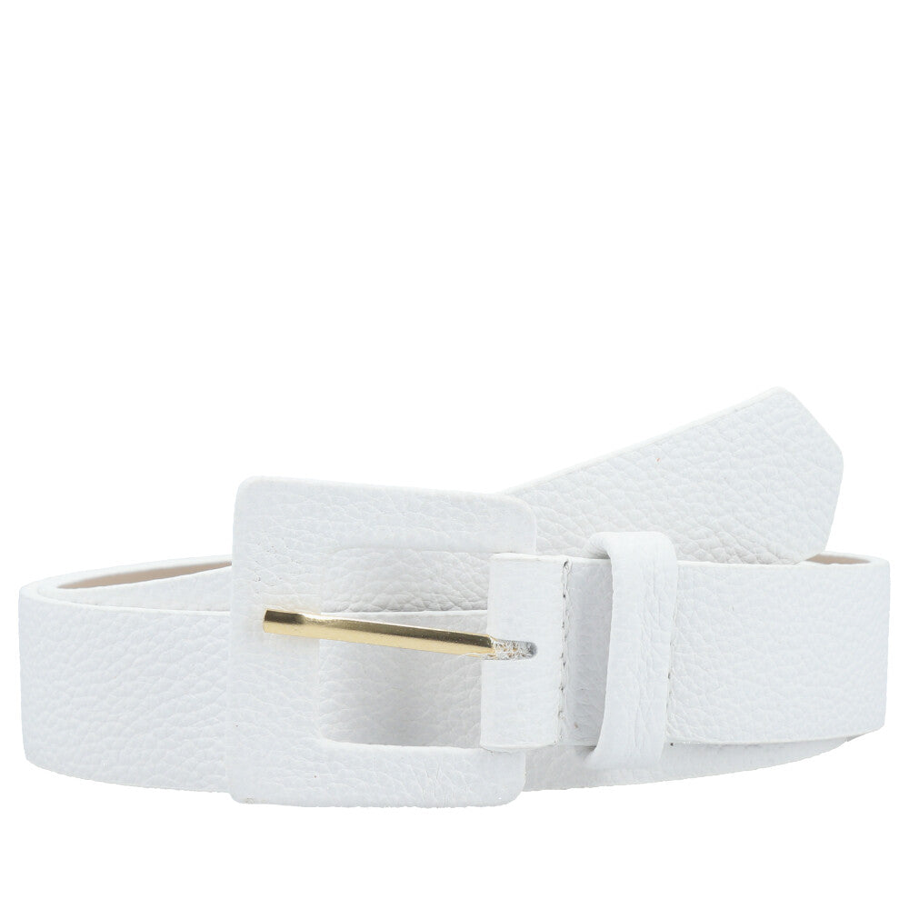 Cinto Feminino de Couro com Fivela Quadrada Encapada Branco