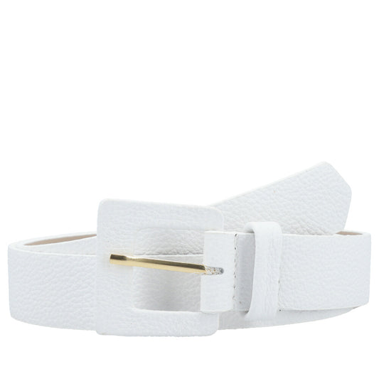 Cinto Feminino de Couro com Fivela Quadrada Encapada Branco