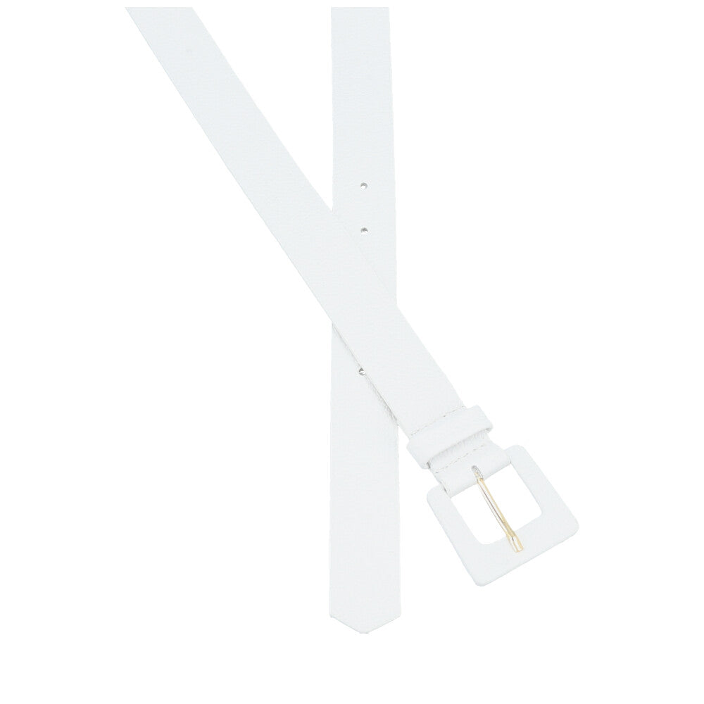 Cinto Feminino de Couro com Fivela Quadrada Encapada Branco