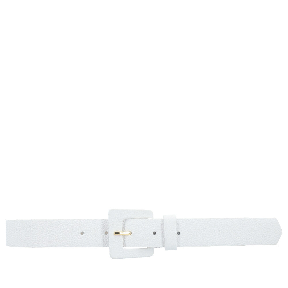 Cinto Feminino de Couro com Fivela Quadrada Encapada Branco