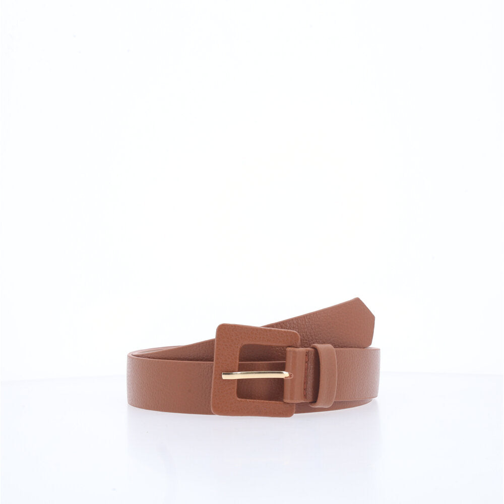 Cinto Feminino de Couro com Fivela Quadrada Encapada Caramelo